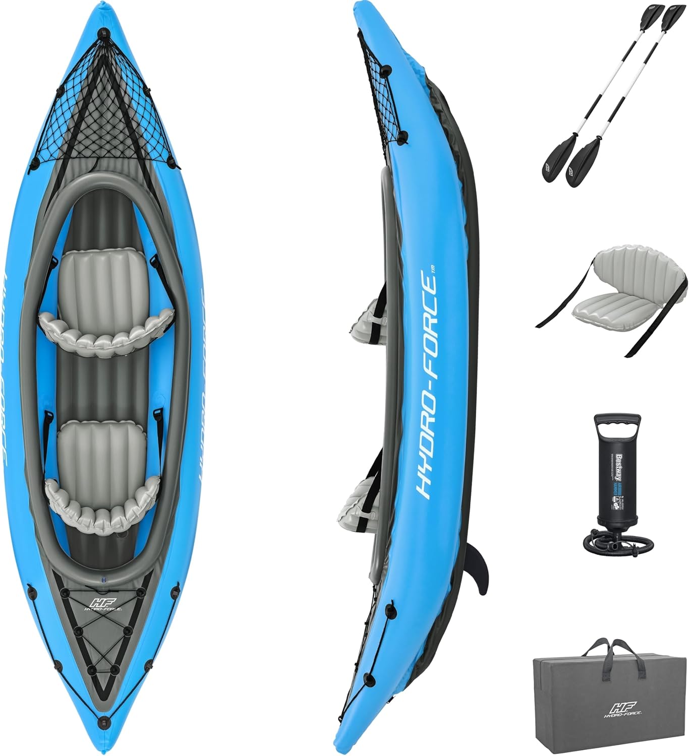 Bestway Hydro Force Inflatable Kayak Set with Seat, Paddle, Hand Pump, and Storage Carry Bag