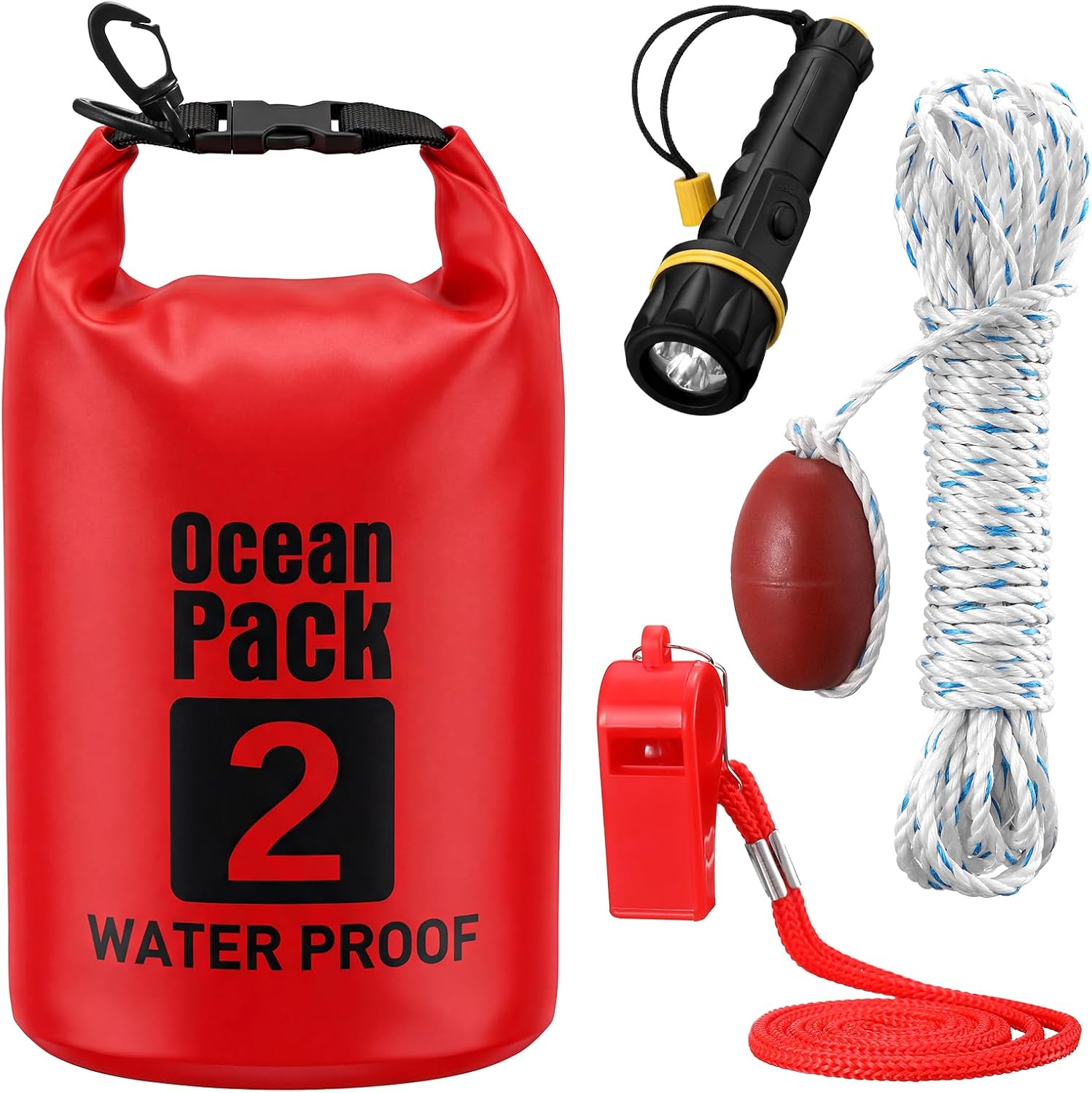 4 Pack Boat Safety Kit Waterproof Bag Flashlight Whistle Float